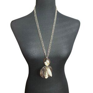 Chico's Necklace Jewelry Statement 28" Adjustable Silver Tone & White Shells